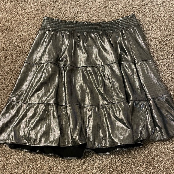 LOFT Dresses & Skirts - Ann Taylor Loft Silver Pewter Metallic Rufflie Tiered Skirt size Petite XS NWT